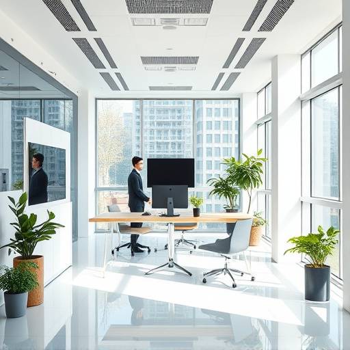 Escena de un video corporativo de TechFuturo que muestra un entorno de trabajo moderno e innovador